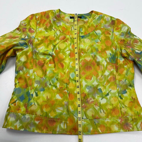 Louben Women's Green Floral Impressionist Round Neck Jacket Sz 12