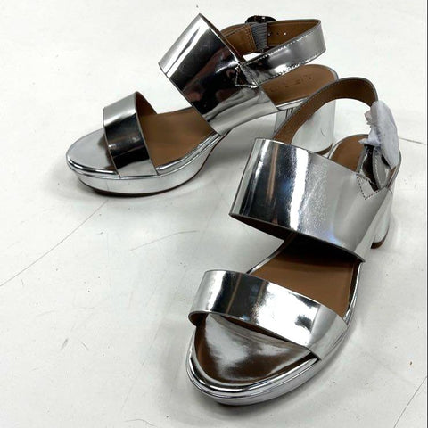 Aerosoles Camera Metallic Silver Two Strap Block Heel Sandals Size 10.5W