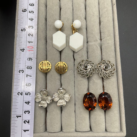 Vintage Crown Trifari Costume Jewelry Lot of 5 Pairs Clip-on Earrings Mixed