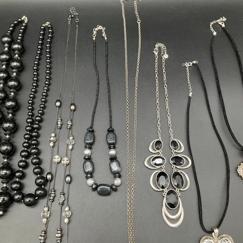 Mixed Costume Fashion Jewelry Lot 11 Necklaces Black Silver Tone Statement