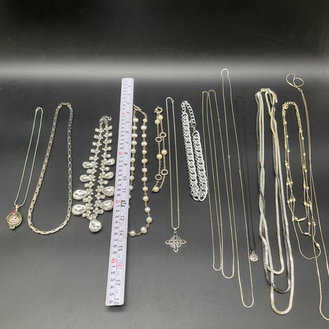 Vintage to Modern Costume Jewelry Necklace Lot 14 Pc Rhinestone Faux Pearl