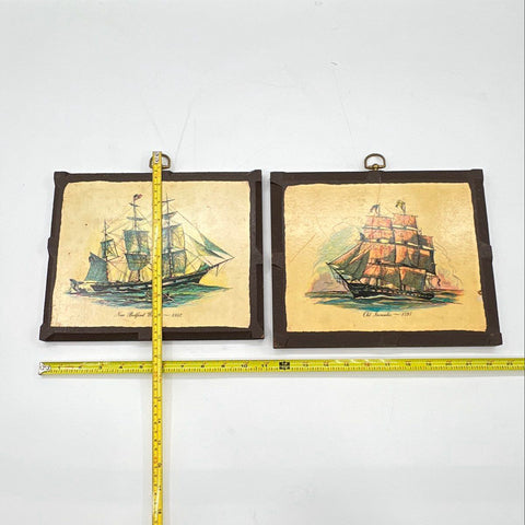 Pair Vintage Nautical Ship Prints Old Ironsides New Bedford Whaler Framed 9x8