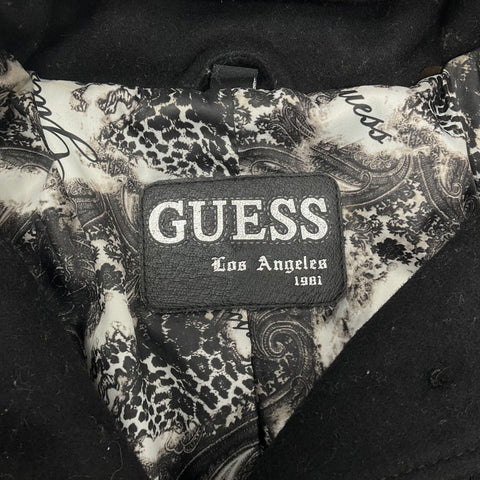 Guess Black Wool Blend Hooded Swing Peacoat Paisley Lining Women's