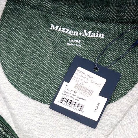 Mizzen+Main Men's Spruce Green Herringbone Quarter Zip Pullover NWT Size L