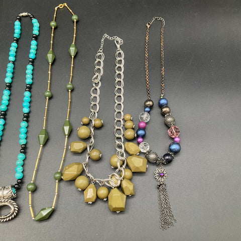 Fashion Statement Jewelry Lot of 8 Necklaces Beaded Bib Pendant Multi-Strand