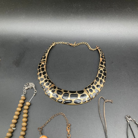 Statement Costume Jewelry Lot of 11 Necklaces Beaded Faux Pearl Leopard Print