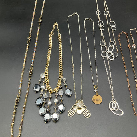 Fashion Costume Jewelry Lot of 10 Necklaces Statement Bee Rhinestones Mixed Tone
