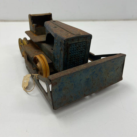 Vintage Pressed Steel Bulldozer Crawler Tractor Toy Blue Metal For Parts
