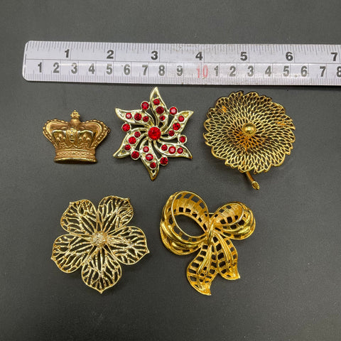 Vintage Gold Tone Brooch Lot of 5 Monet Gerry's Crown Starburst Floral
