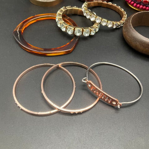 Vintage and Modern Bracelet Jewelry Lot of 20 Bangles Cuffs Beaded Rhinestone