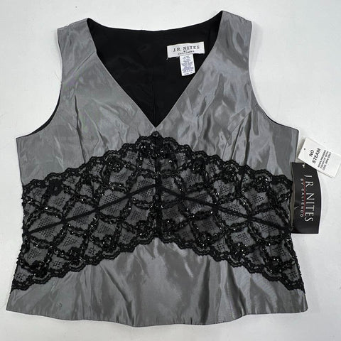 J.R. Nites Silver Black Vintage 90s NWT Taffeta 2pc Skirt Set Women's 14 16