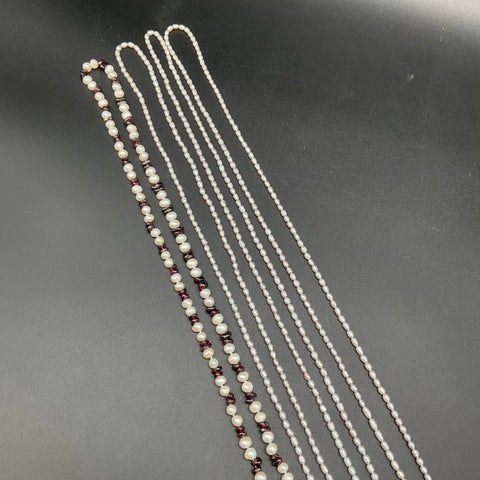 Vintage to Modern Freshwater Pearl Jewelry Lot of 5 Necklaces Red Stone Accents