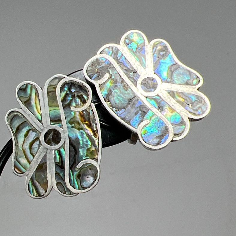 2 Pair Mexico 925 Sterling Silver Abalone Clip On Screw Back Earrings 22.88g