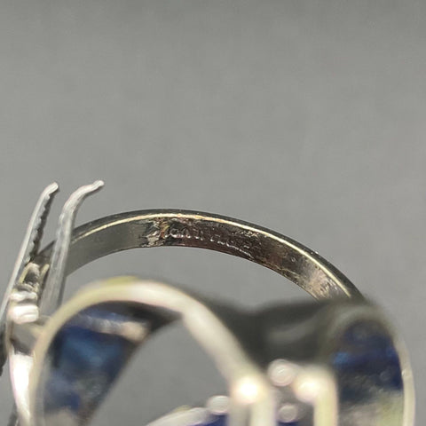10K HGE Silver Tone Blue Glass Statement Cocktail Ring Size 7