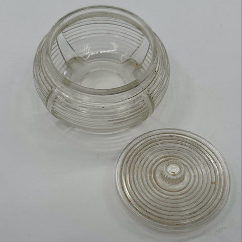 Pressed Glass Clear Ribbed Ring Pattern Lidded Jar Candy Dish 4 Inch Vintage