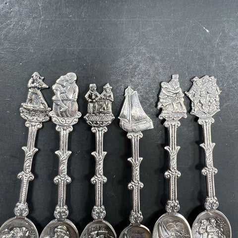 Vintage Holland 90 Silver Plate Souvenir Spoons 12 Pc Set Dutch Windmill