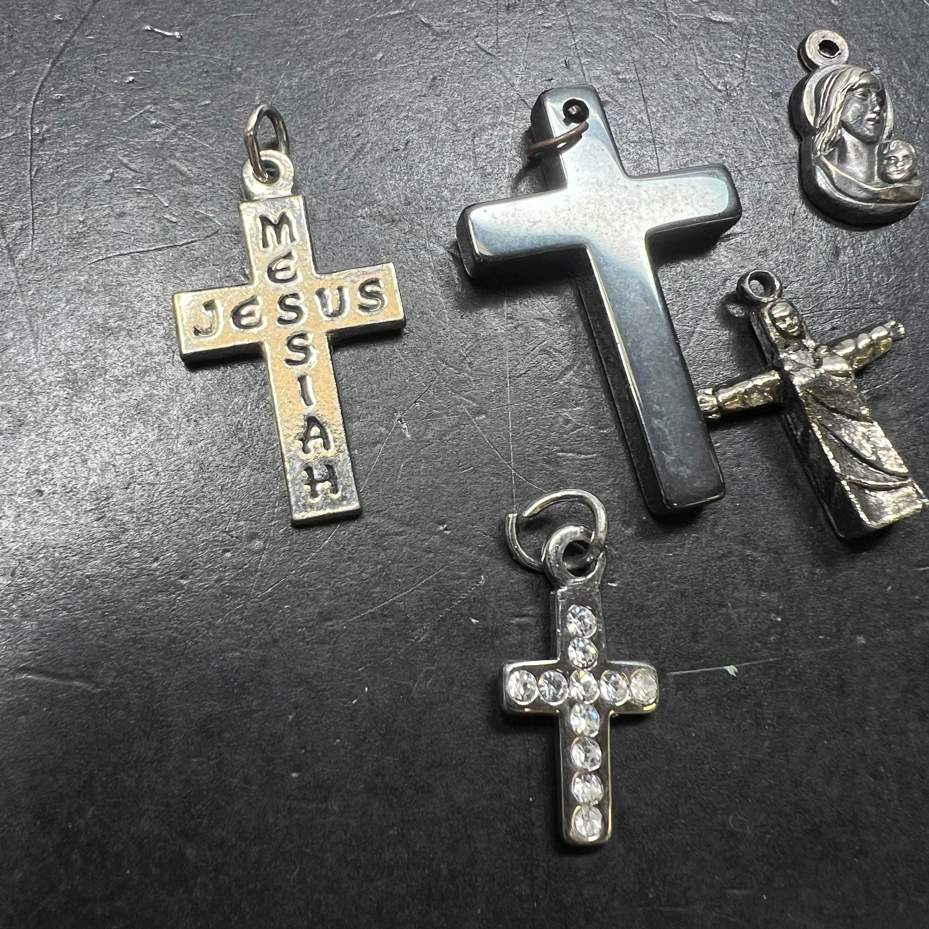 Lot of Religious Charms Small Pendants Cross Saints