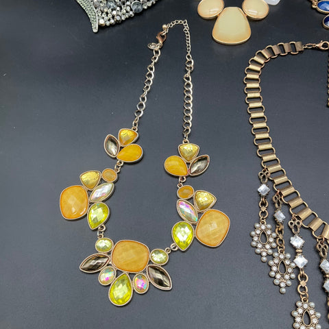 Mixed Bold Statement Necklaces Lot of 7 Bib Fringe Rhinestone Fashion Jewelry