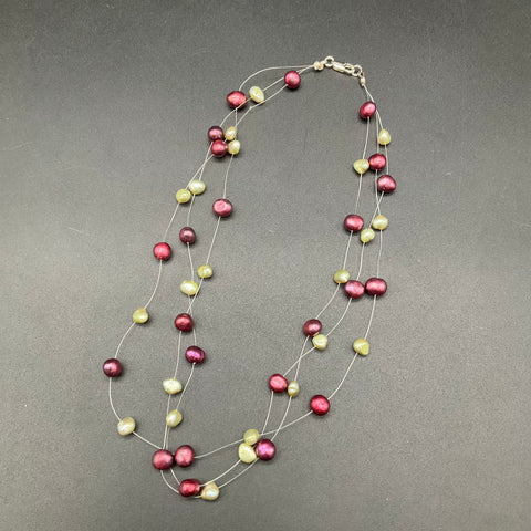 Freshwater Cultured Pearl Necklace Lot of 4 Grey Burgundy Chocolate Multi-Strand