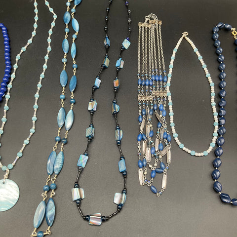 Mixed Blue Tone Costume Necklace Jewelry Lot 0.6 Lbs Vintage to Modern 11pc