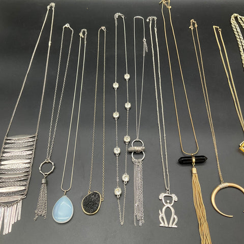 Fashion Jewelry Lot 12 Necklaces Gold Silver Tone Tassel Bib Statement Pendants