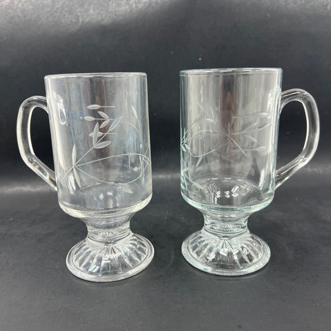Princess House Heritage Irish Coffee Mugs 6 Piece Set Vintage Etched Glass