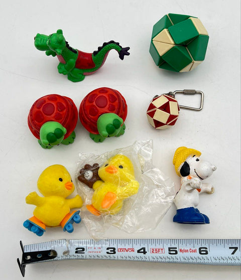 Mixed Vintage Toy Lot Snoopy Cowboy Flocked Chicks Turtles Snake Puzzles 8 Pc