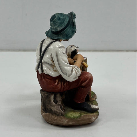 Ceramic Figurine Carpenter Building Doghouse with Dog Hand-Painted 8 Inch