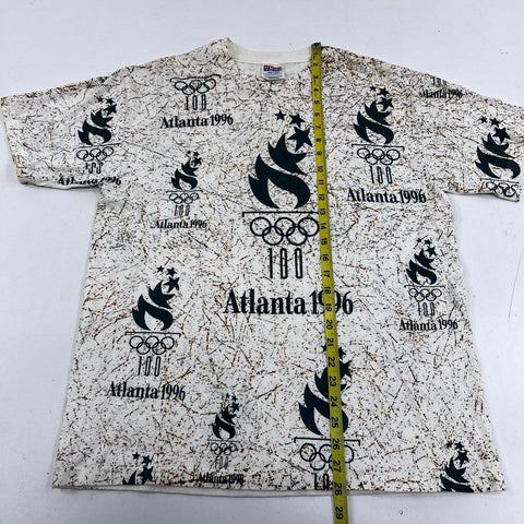 Vintage 1996 Atlanta Olympics AOP T-Shirt Single Stitch Hanes USA Sz L