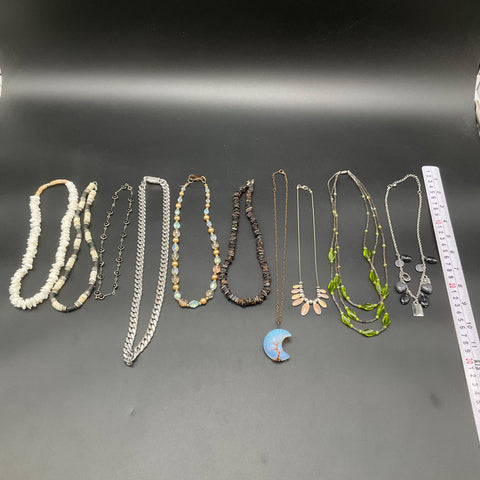 Vintage & Modern Costume Jewelry Lot of 10 Necklaces Curb Chain Beaded Shell