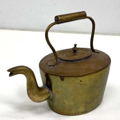 Antique Brass Tea Kettle Gooseneck Spout Oval Body Rustic Decorative 9.5"