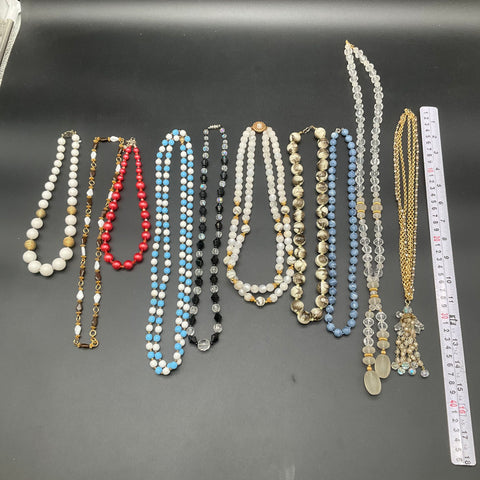Vintage Beaded Costume Jewelry Lot of 10 Necklaces Multi-Strand Tassel Mixed