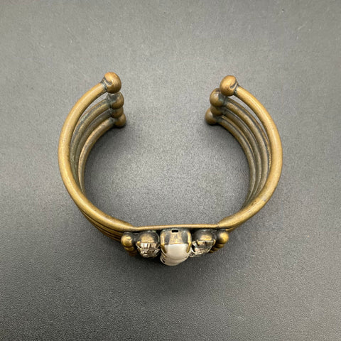 Auden Brass Tone Faux Pearl Rhinestone Multi Band Cuff Bracelet Statement 6"