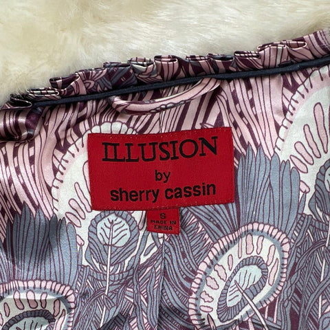 Illusion by Sherry Cassin Women's Cream Faux Fur Coat Belted Patterned Size S