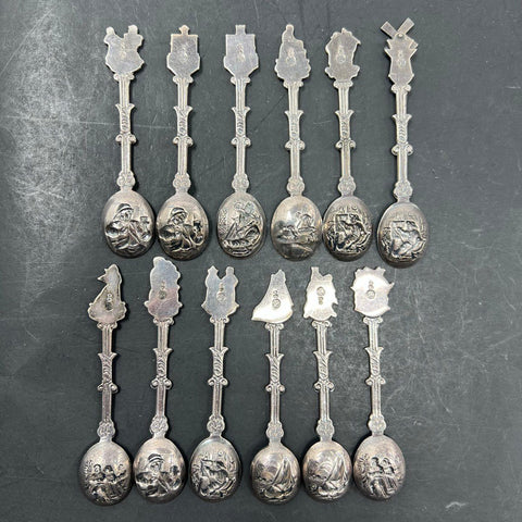 Vintage Holland 90 Silver Plate Souvenir Spoons 12 Pc Set Dutch Windmill