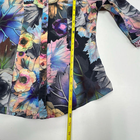 Robert Graham Floral Leaf Print Button Up Shirt 3/4 Sleeve Contrast Cuffs Sz M