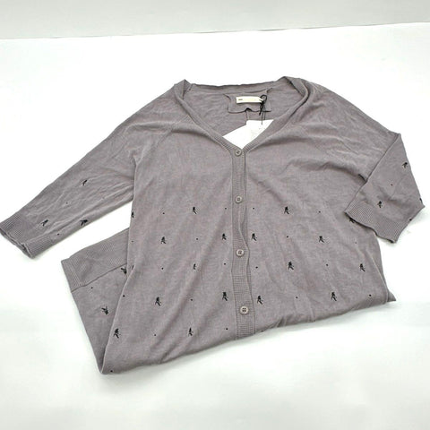 Initial Women's Purple Embroidered Graphic V-Neck Cardigan Size 3 NWT