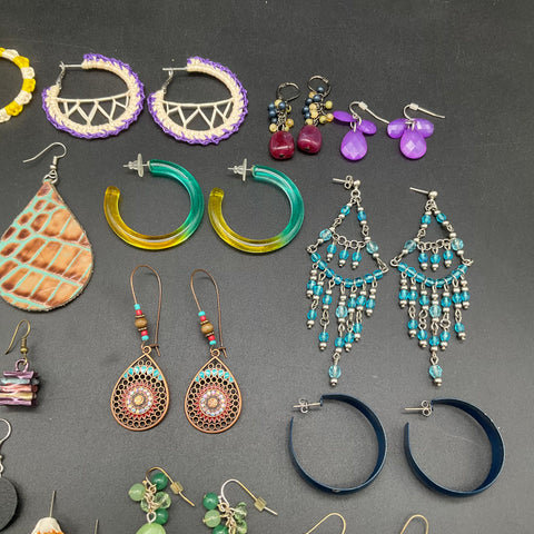 Vintage and Modern Costume Jewelry Lot of 30 Pairs Earrings Hoops Dangles Studs