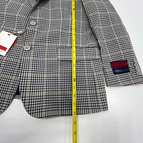 Mantoni Men's Navy Tan Plaid 100% Fine Wool Sport Coat Blazer 42S NWT