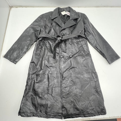 Vintage 90s English Leather Patchwork Belted Trench Coat NWT Sz XL