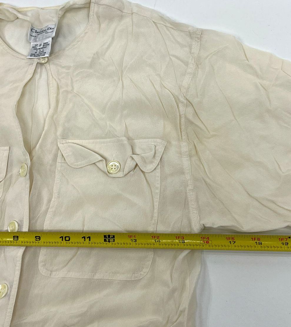 VTG Women's Dior Sheer Ivory 100% Rayon Button Up Long Sleeve Blouse - Size 8