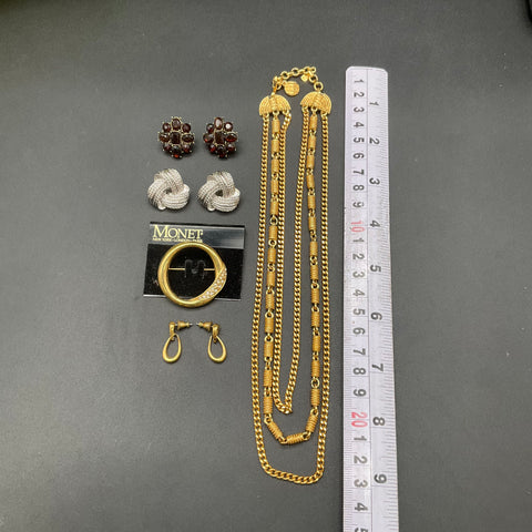Vintage Monet Costume Jewelry Lot 5 Pieces Necklace Earrings Rhinestone Brooch