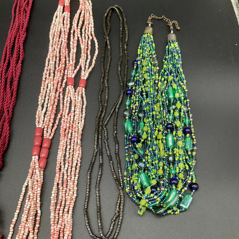 Vintage Fish Motif Jewelry Lot 8pc Beaded Necklaces Brass Belt Buckle Sash