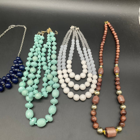 Statement Beaded Jewelry Lot 6 Pieces Multi-strand Necklaces Blue Green White