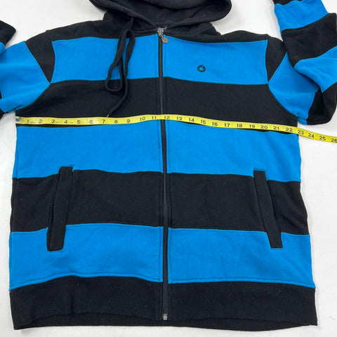 South Pole Men's Blue Black Striped Full Zip Hoodie Streetwear Sz M