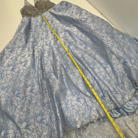 Morilee 43075 Blue Silver Beaded Bodice Halter Prom Gown Dress Women's 16
