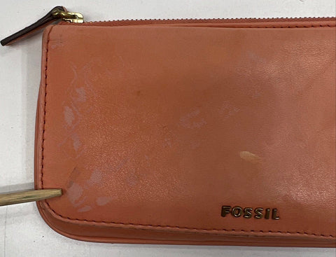 Fossil Leather Zip Around Wallets Black Tan Orange Lot of 3