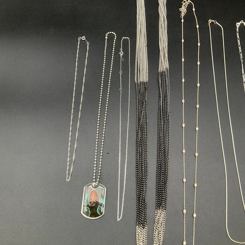 Fashion Necklace Jewelry Lot of 13 Silver Tone Multi-Strand Pendant Chain