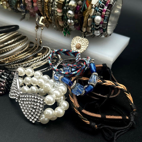 Vintage to Modern Fashion Bracelet Lot 60+ Bangles Beaded Rhinestone Cuff 3 lbs