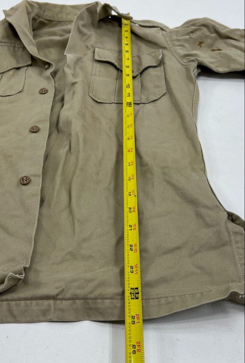 Vintage Military Issue Khaki Cotton Twill Utility Shirt Lot of 2 Men's S